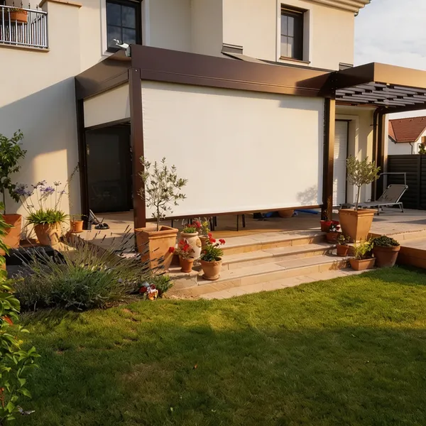 Aluminium-Terrassenüberdachung mit Sonnenschutz, Einfamilienhaus